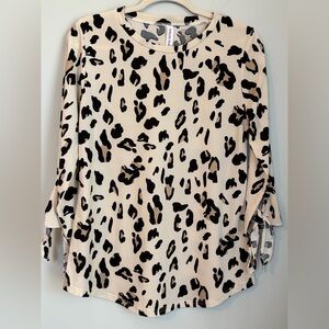 Tickled Teal Leopard Print Women's Top Cream & Black, Size Small